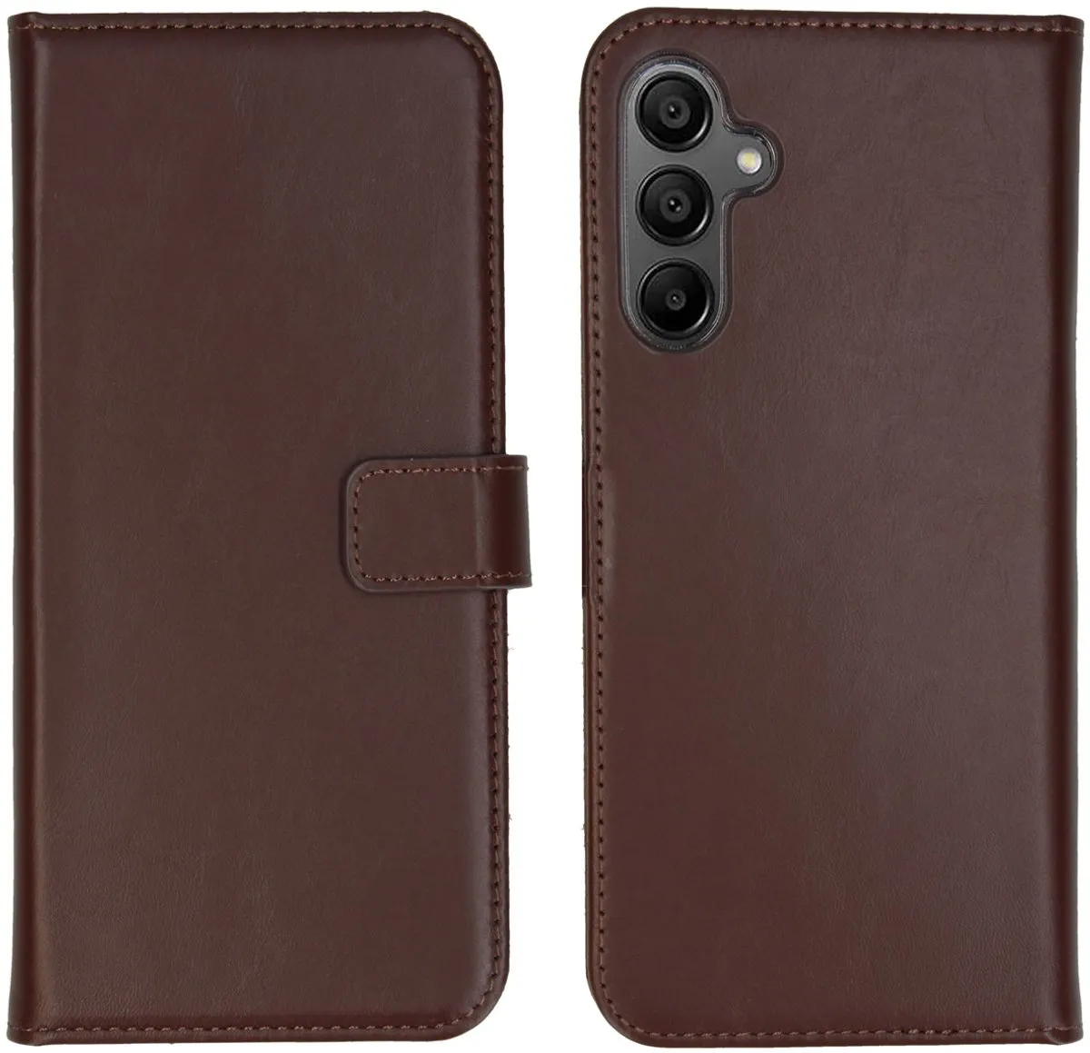 Selencia Hoesje Samsung Galaxy A15 - Echt Leder Bookcase Donkerbruin
