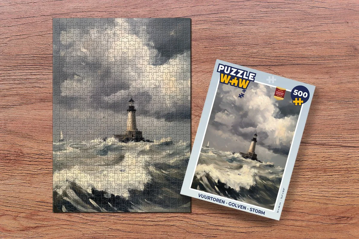 PuzzleWow Vuurtoren - Golven Legpuzzel 500 Stuks - Vuurtoren - Golven