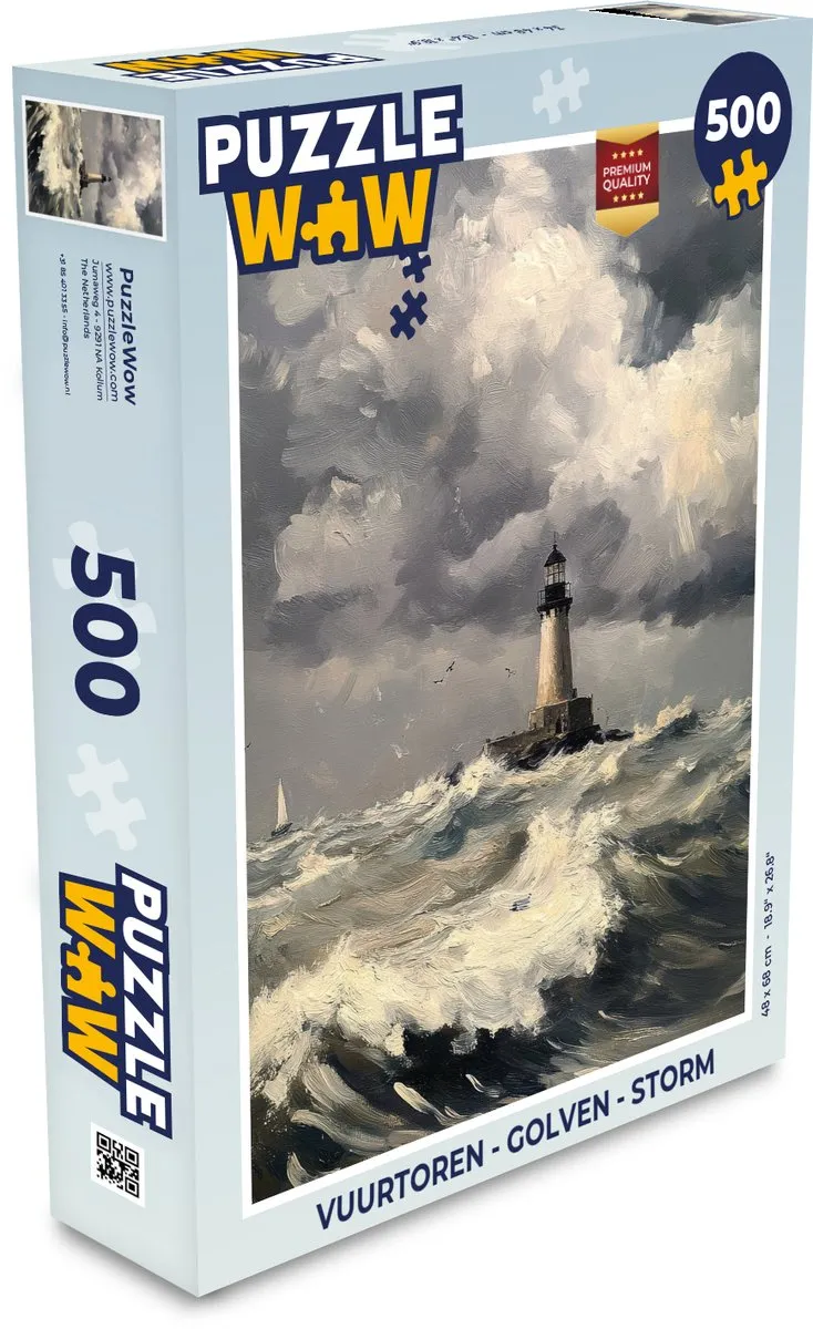 PuzzleWow Vuurtoren - Golven Legpuzzel 500 Stuks - Vuurtoren - Golven