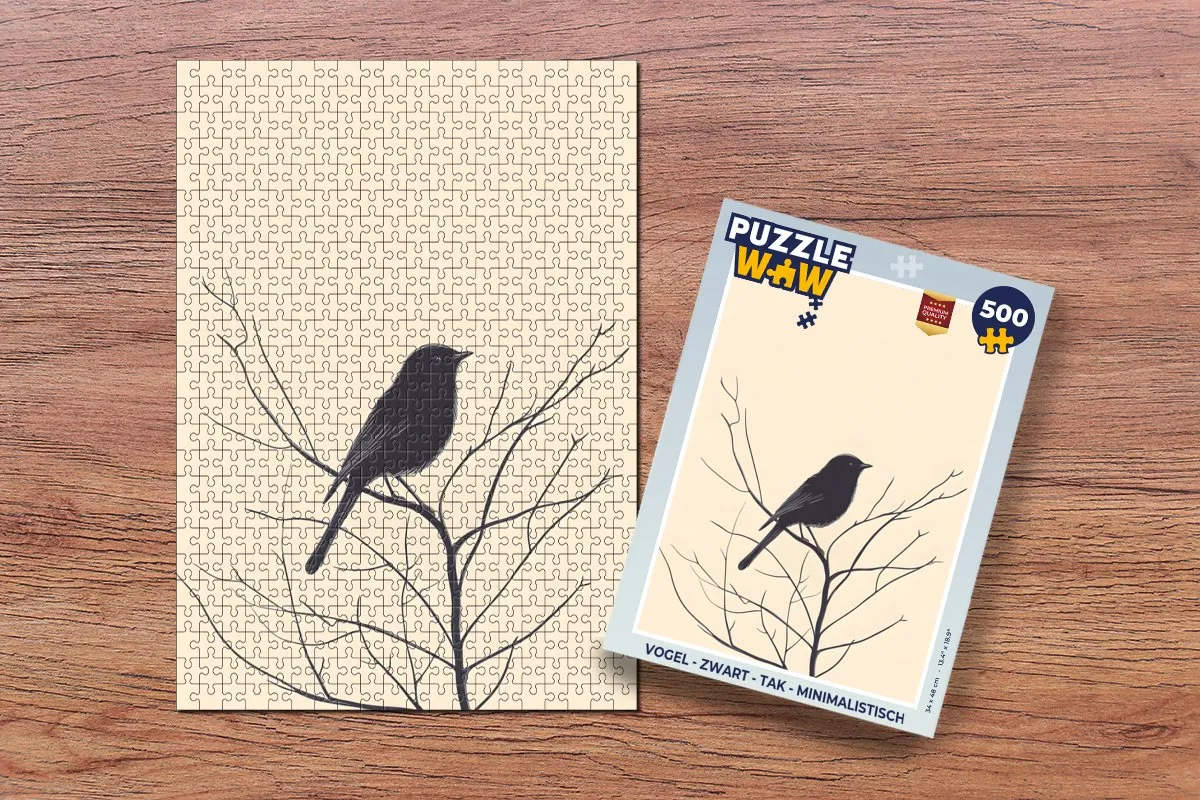 PuzzleWow Vogel op Tak Legpuzzel 500 Stuks - Minimalistisch - Zwart