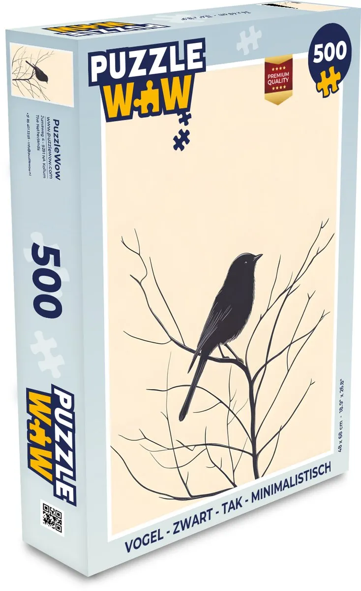 PuzzleWow Vogel op Tak Legpuzzel 500 Stuks - Minimalistisch - Zwart