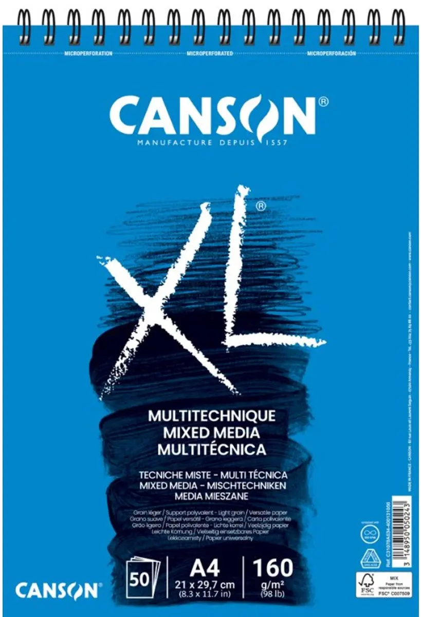 CANSON tekenblok XL Mixed Media A3, wit, 50 vel, 160 g/m²
