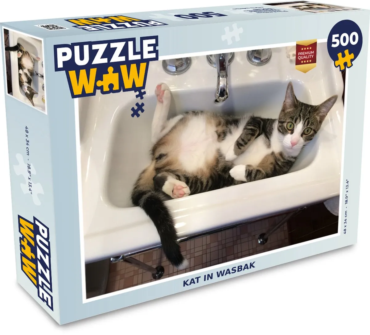 PuzzleWow Kat Wasbak Legpuzzel 500 Stuks - Multicolor