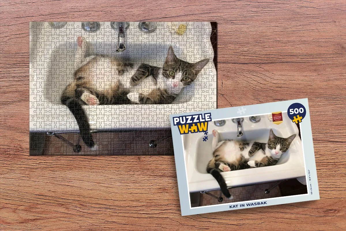 PuzzleWow Kat Wasbak Legpuzzel 500 Stuks - Multicolor