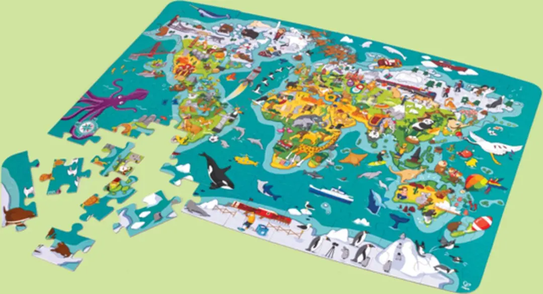 Hape 2-in-1 Wereldkaartpuzzel en Spel