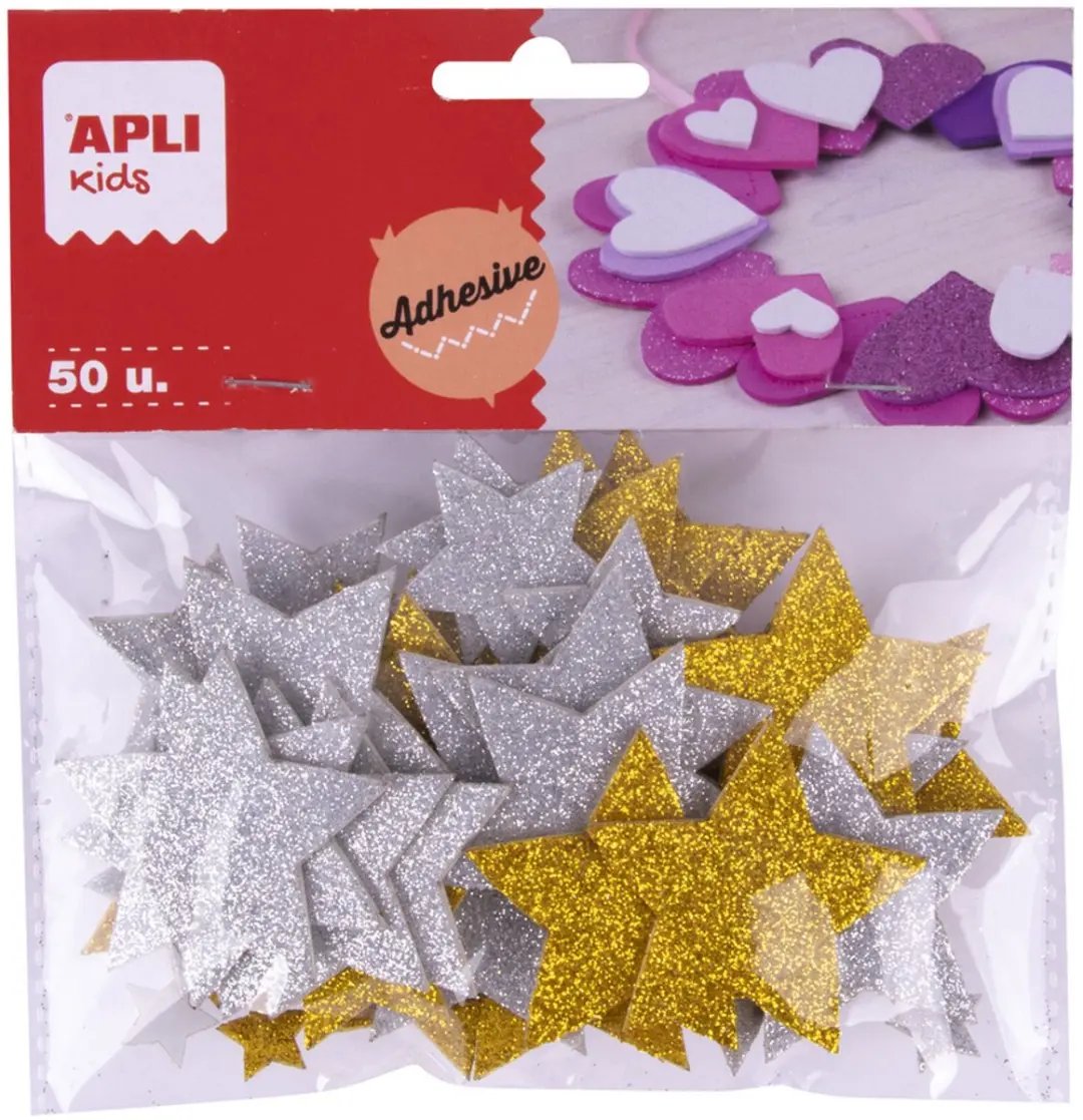 APLI Kids knutsel sterren EVA foam glitters goud zilver 50 stuks.