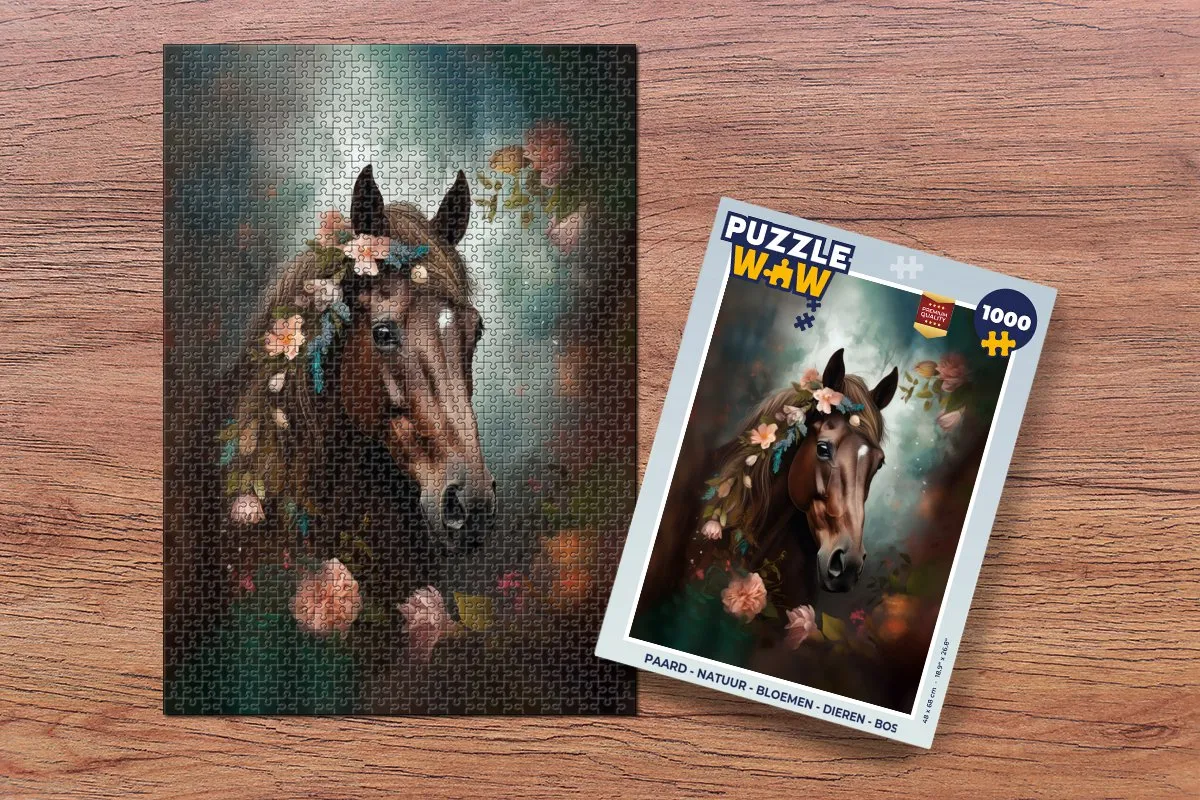 PuzzleWow Puzzel Paard Natuur Bloemen Bos - 1000 Stuks - Multicolor