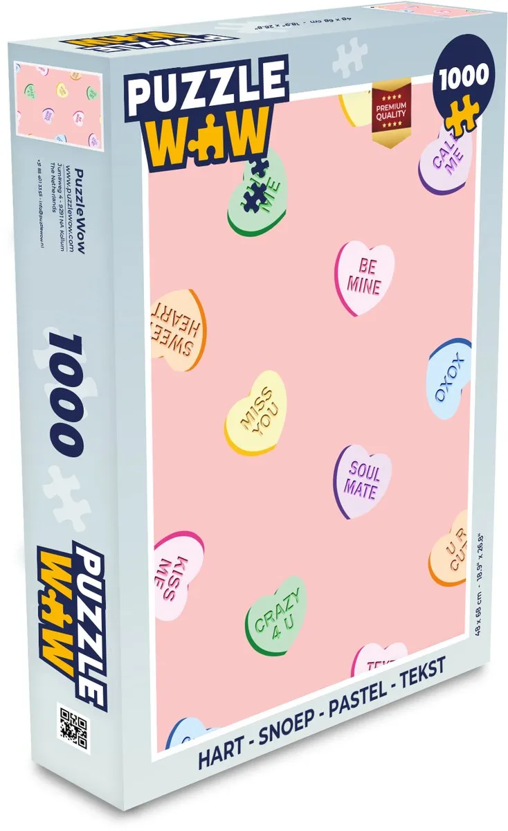 PuzzleWow Hart - Snoep Legpuzzel 1000 Stuks - Pastel