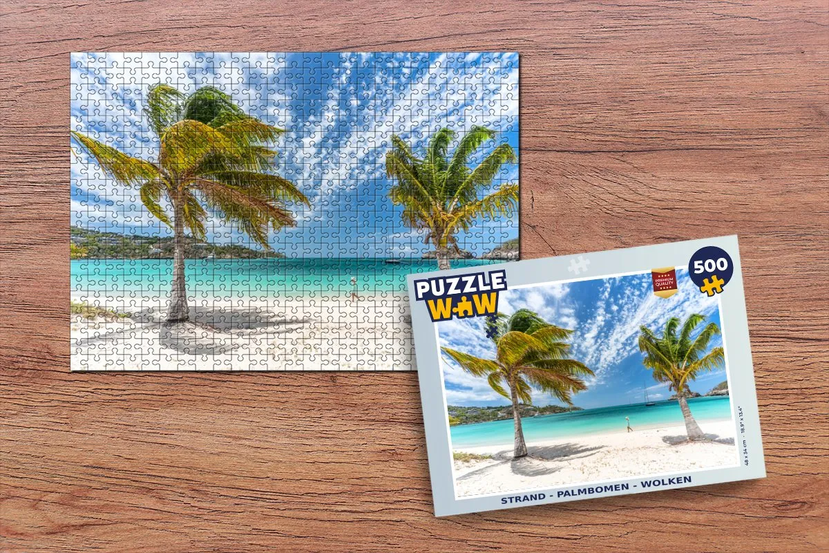 PuzzleWow Legpuzzel Strand Palmbomen Wolken 500 Stuks - Multicolor