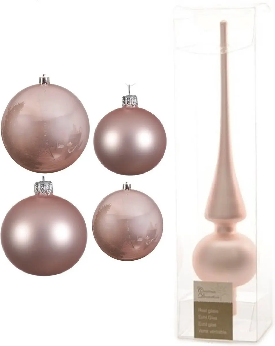 Compleet glazen kerstballen pakket lichtroze glans/mat 38x stuks