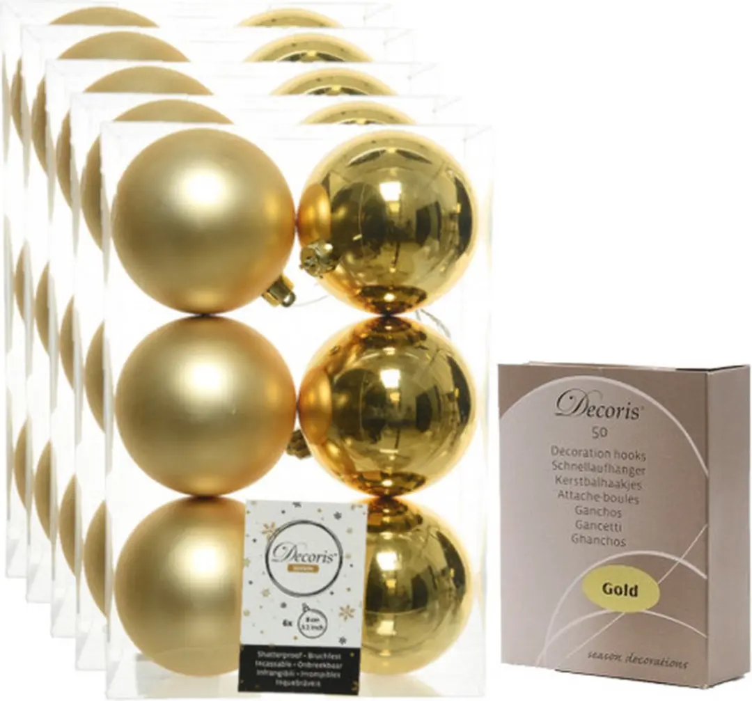 48x Gouden kunststof kerstballen 8 cm