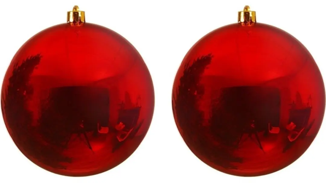 2x Grote kerst rode kunststof kerstballen van 14 cm