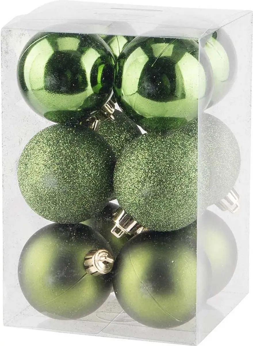 12x Appelgroene kunststof kerstballen 6 cm