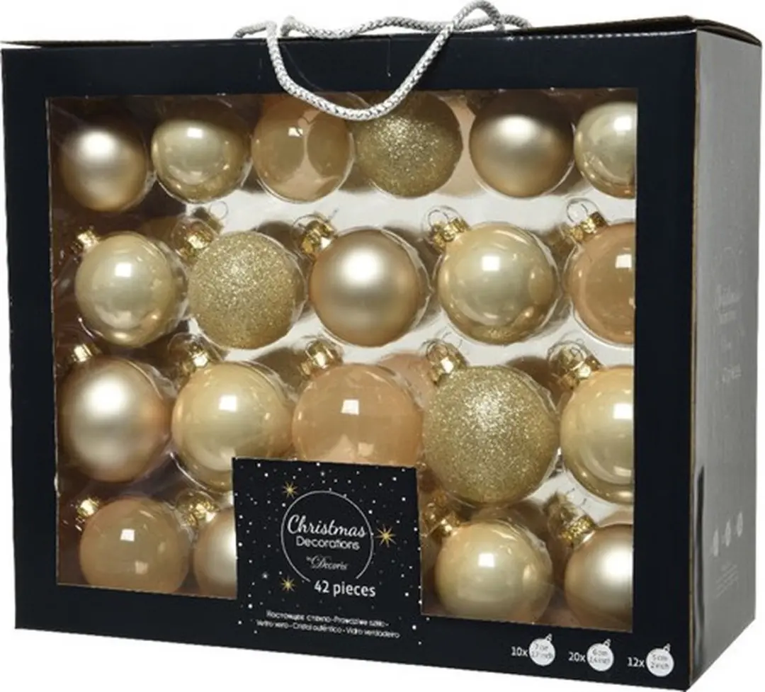 Kerstballenpakket 42 Stuks - Glas 6cm - Champagne - afbeelding 4 van 4