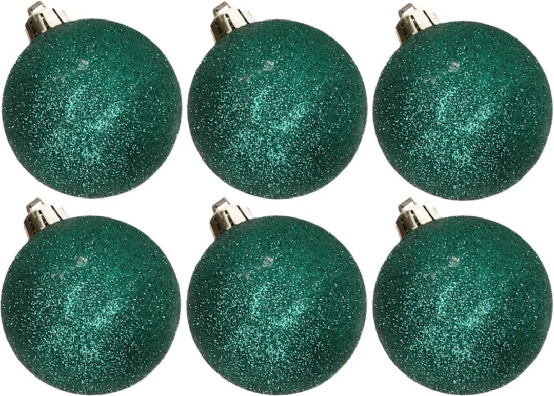 6x stuks kunststof glitter kerstballen petrol groen 6 cm