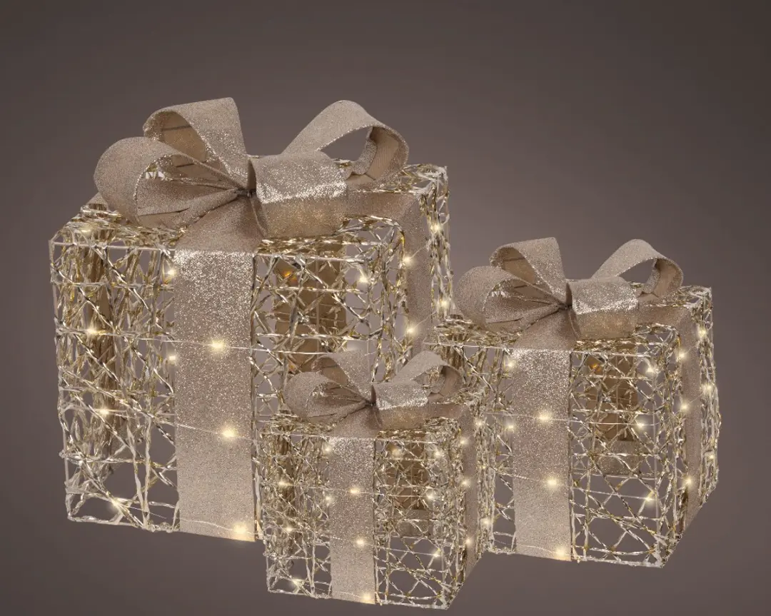 Set van 3 gouden LED-cadeautjes met timer