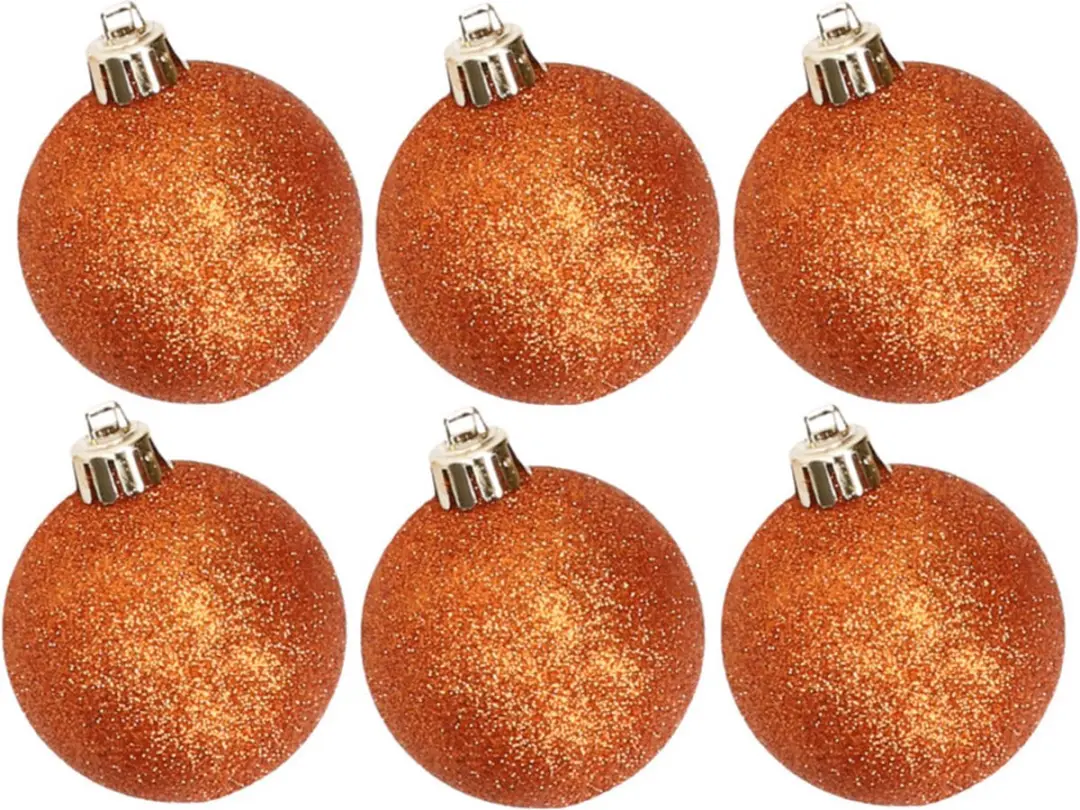 Cosy & Trendy Kerstballen - 6x st - oranje - glitters - D8 cm - kunststof - kerstversiering
