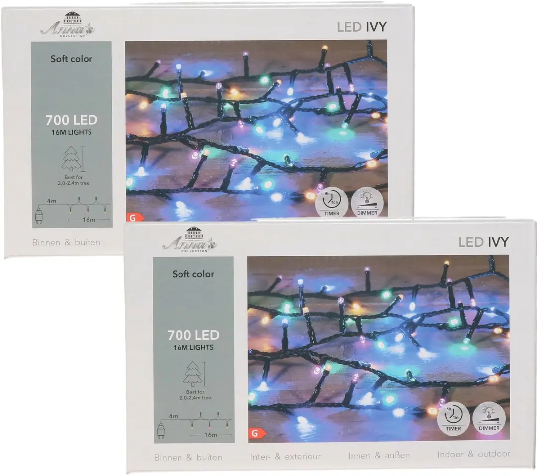 Anna's Collection Kerstverlichting LED Ivy - 2x - 700 leds - 1600 cm- warm wit - dimmer - kerstboomverlichting