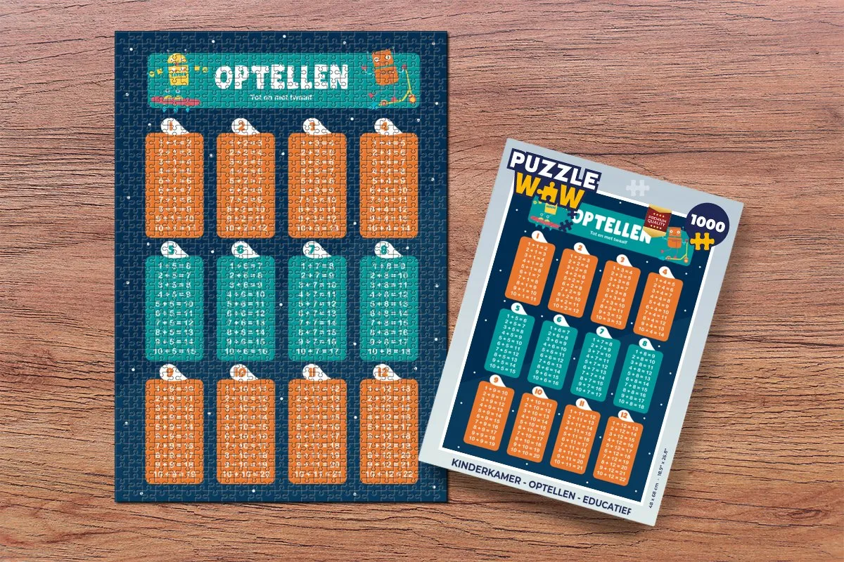 PuzzleWow 1000 Stuks Legpuzzel - Optellen - Educatief - Multicolor