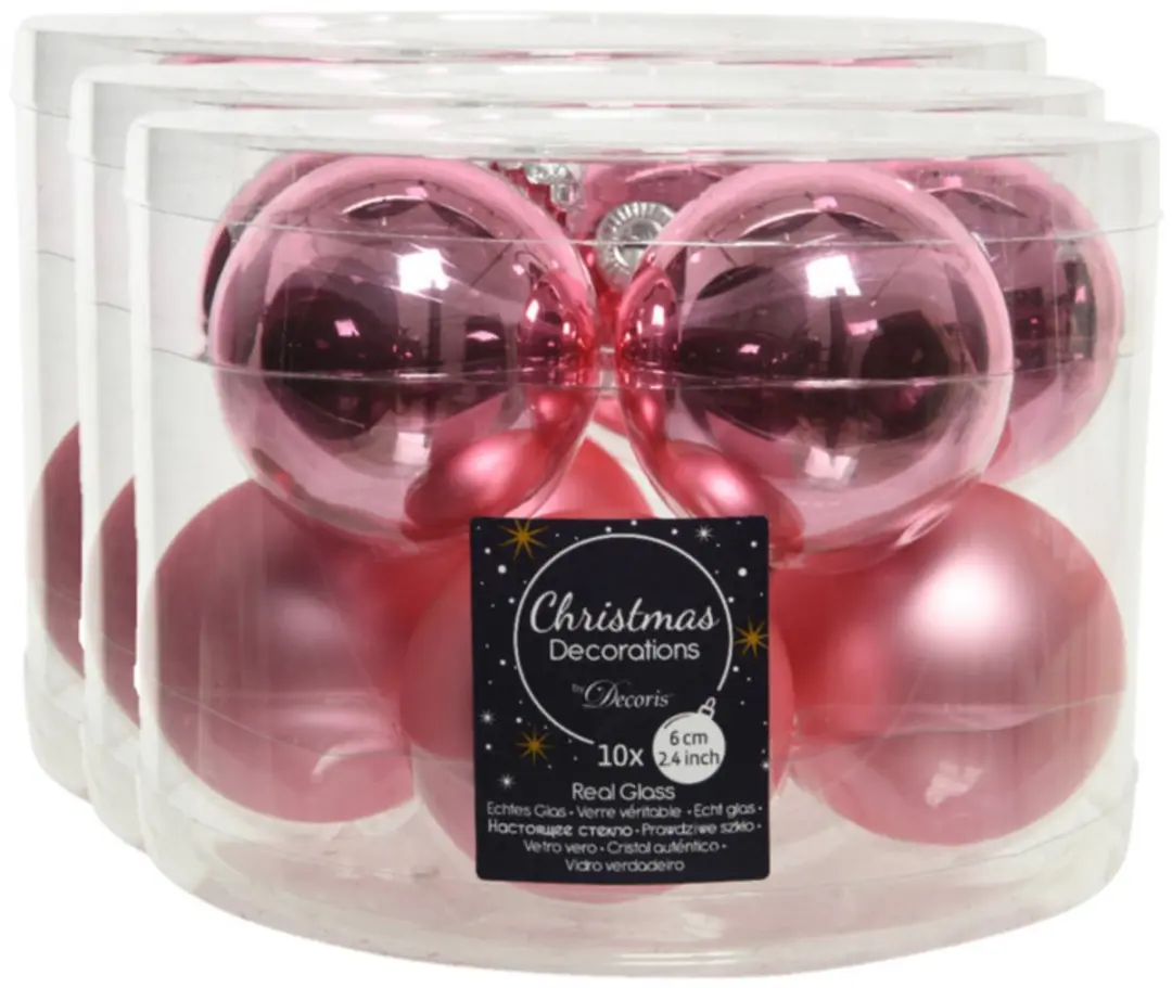 Decoris Kerstballen set - 40x stuks - glas - lippenstift roze - 6 cm - glans/mat - kerstversiering