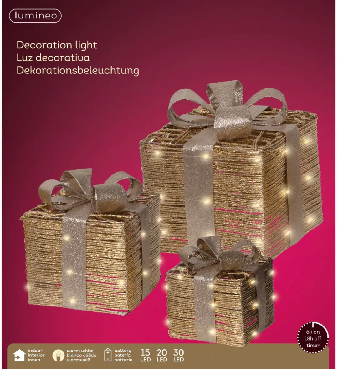 Lumineo Kerstcadeaus Set - 3 Stuks - Micro LED Warm Wit - afbeelding 2 van 3