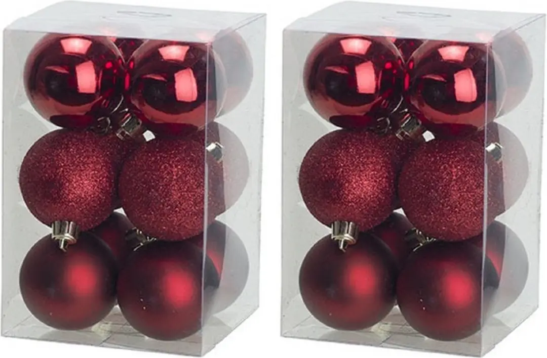 24x Donkerrode kunststof kerstballen 6 cm