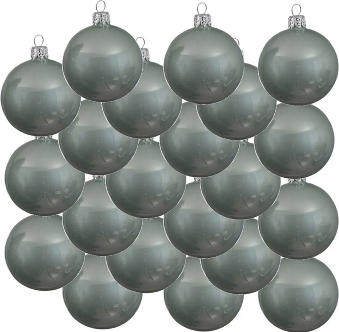 18x Mintgroene glazen kerstballen 8 cm - Glans/glanzende - Kerstboomversiering mintgroen