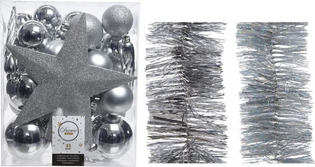 Kerstversiering kunststof kerstballen 5-6-8 cm met ster piek en folieslingers pa