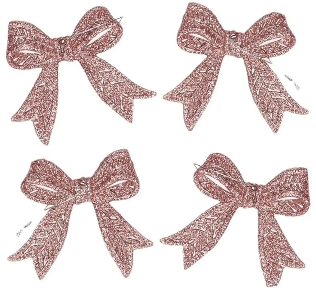 Cosy & Trendy Kerst strikjes - 6x st - roze - glitter - 11 cm - kunststof - kersthangers - kerstornamenten