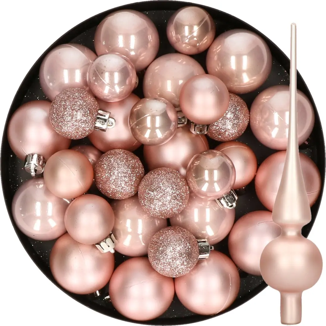 Decoris Kerstballen set kunststof lichtroze