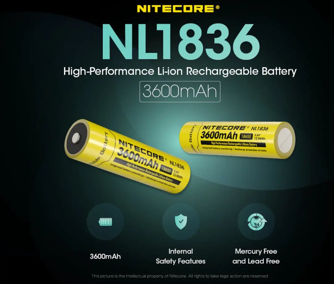 Nitecore NL1836 Oplaadbare 18650 Li-Ion Batterij 3600mAh - afbeelding 3 van 5