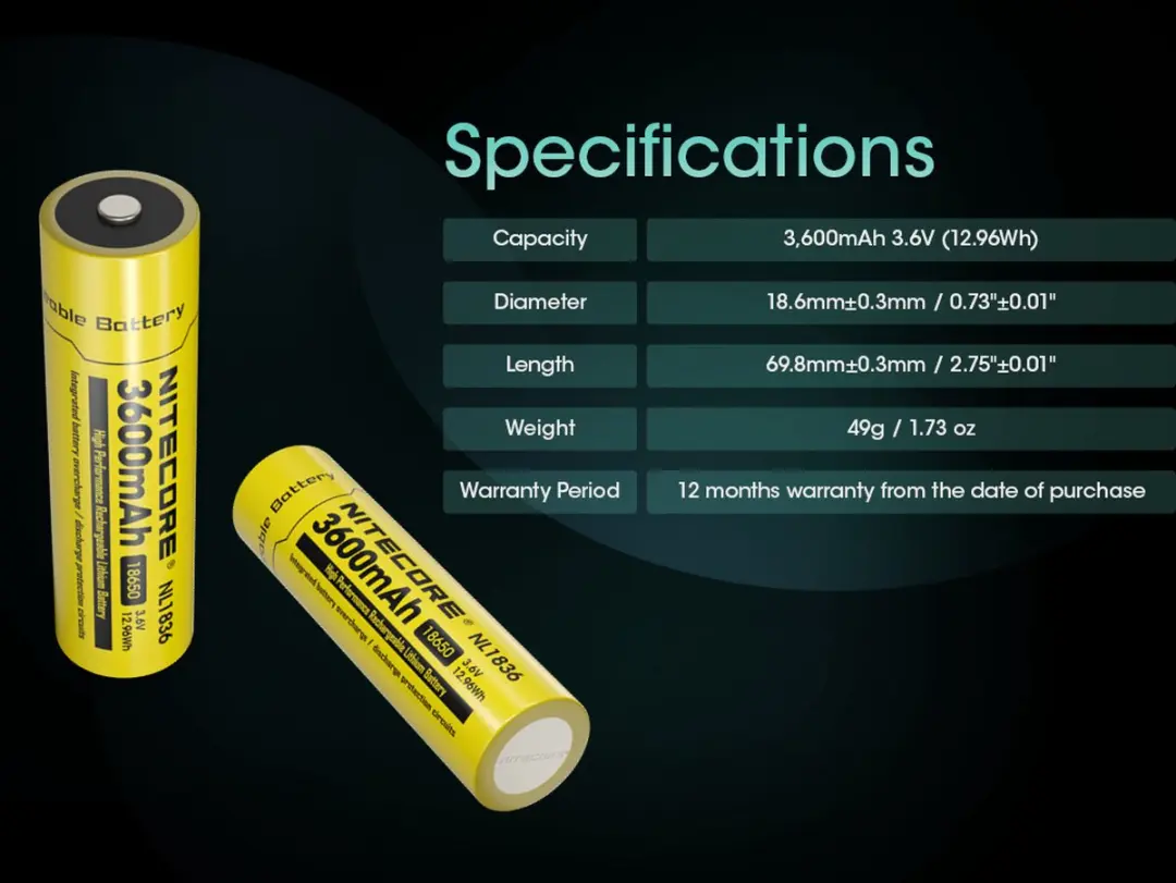 Nitecore NL1836 Oplaadbare 18650 Li-Ion Batterij 3600mAh - afbeelding 4 van 5