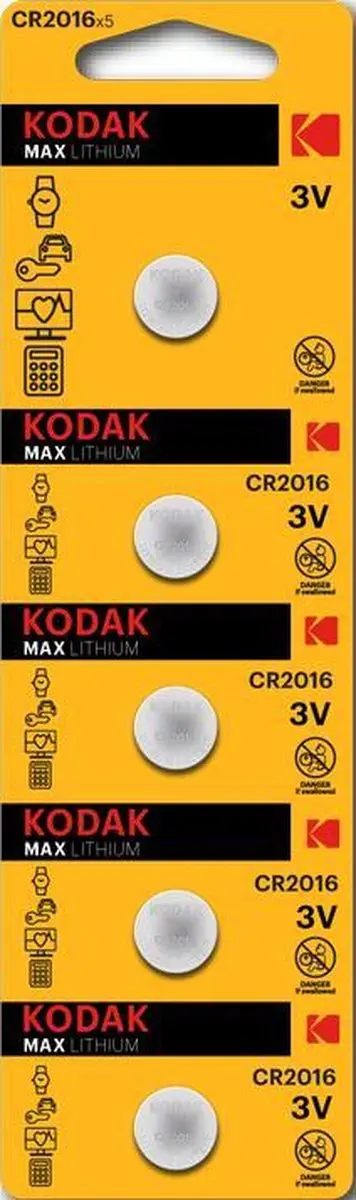 Kodak CR2016 Knoopcelbatterij - 150mAh - 5 Stuks - afbeelding 2 van 2