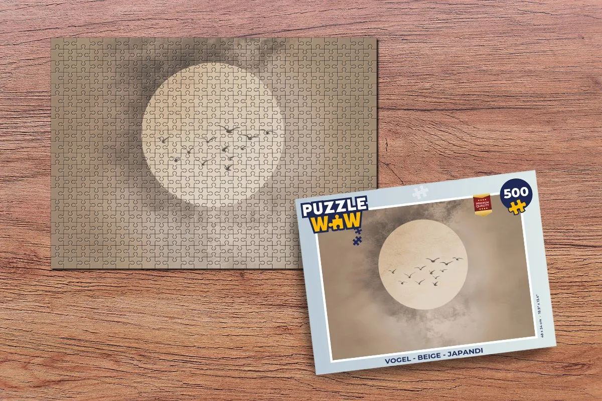 PuzzleWow Japandi Vogels Legpuzzel 500 Stuks - Beige