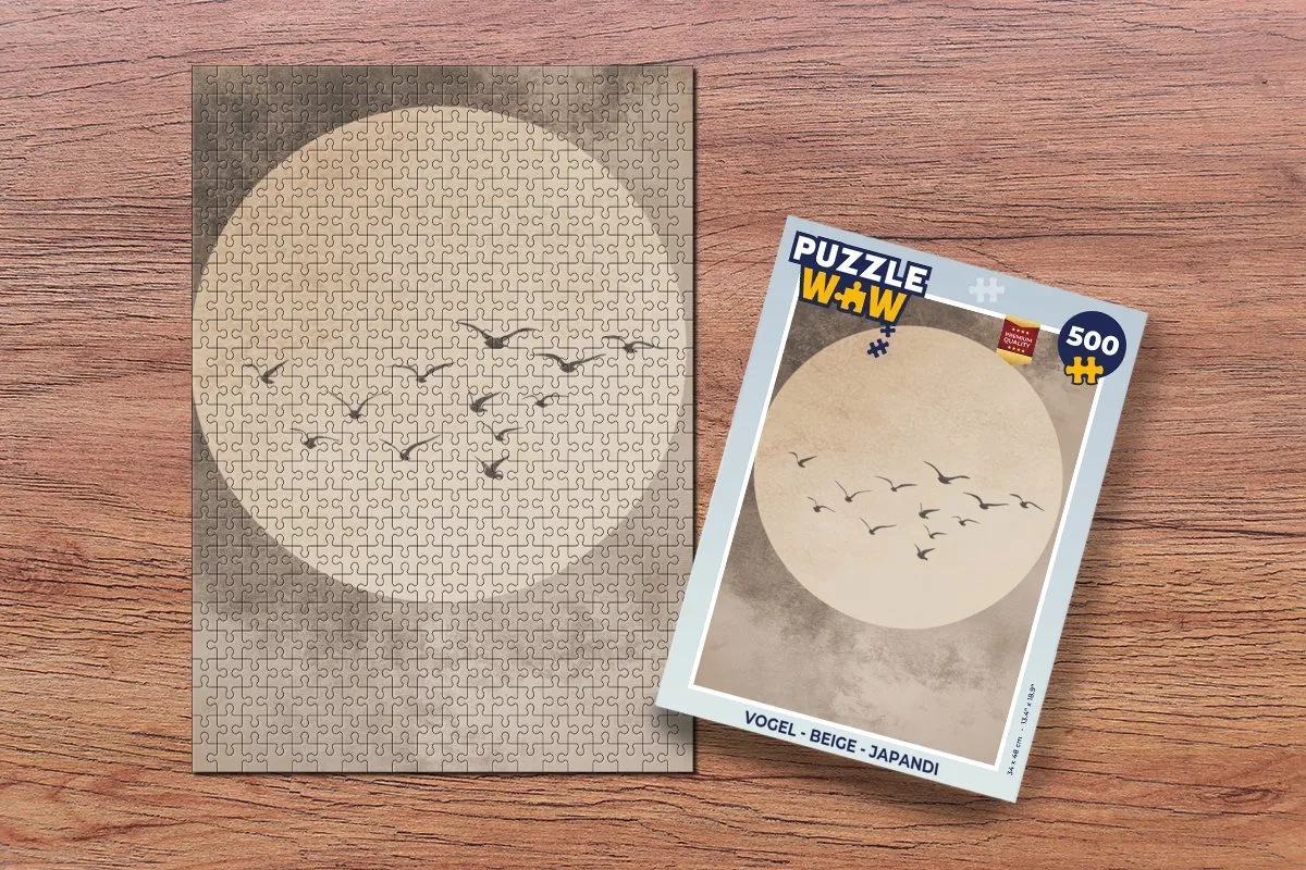 PuzzleWow Japandi Vogels Legpuzzel 500 Stuks - Beige