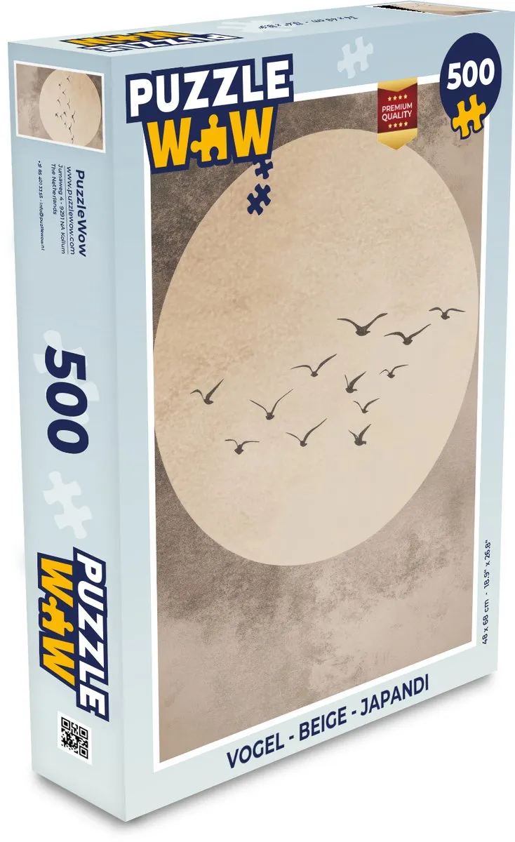 PuzzleWow Japandi Vogels Legpuzzel 500 Stuks - Beige