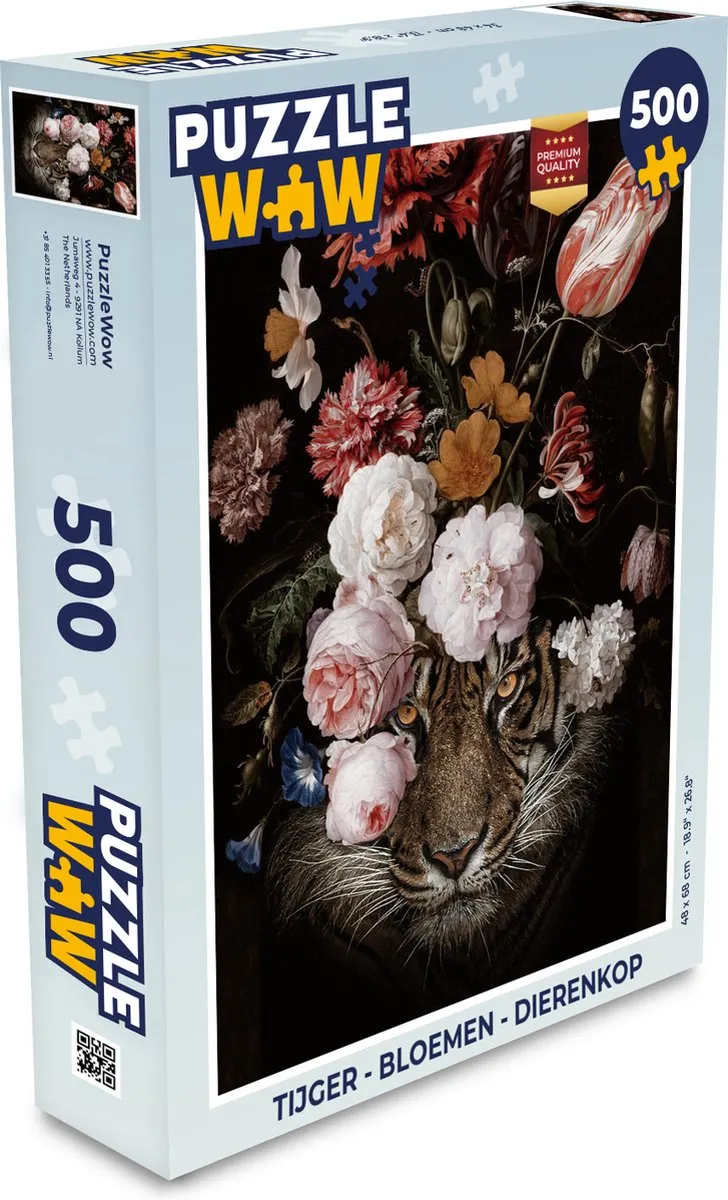 PuzzleWow Tijger Bloemen Dierenkop Legpuzzel 500 Stuks
