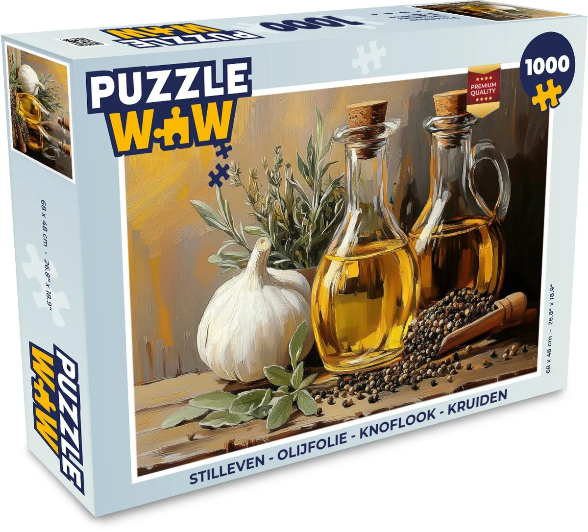 PuzzleWow Stilleven Legpuzzel 1000 Stuks - Olijfolie/Knoflook/Kruiden