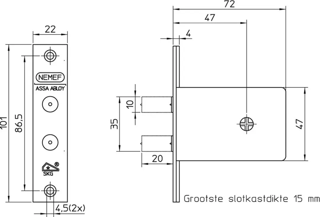 Nemef Bijzetslot 50mm - Chroom - afbeelding 2 van 2