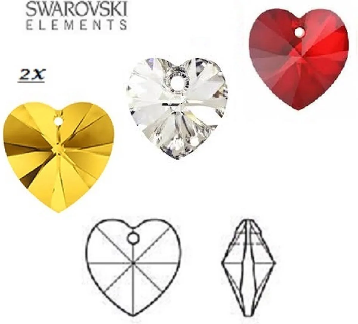 Swarovski Elements Hartjes 10mm - 6 Stuks - 3 Kleuren