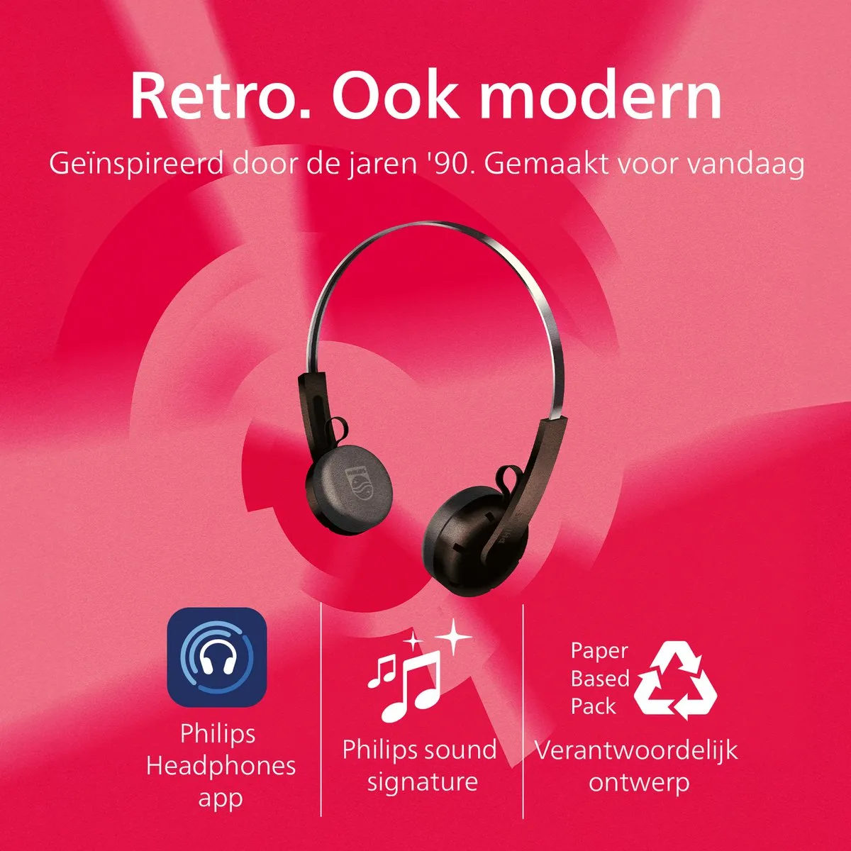 PHILIPS TAH2000WT/00 Draadloze on-ear koptelefoon - multipoint aansluiting - Retro Look - Light Weight - Wit