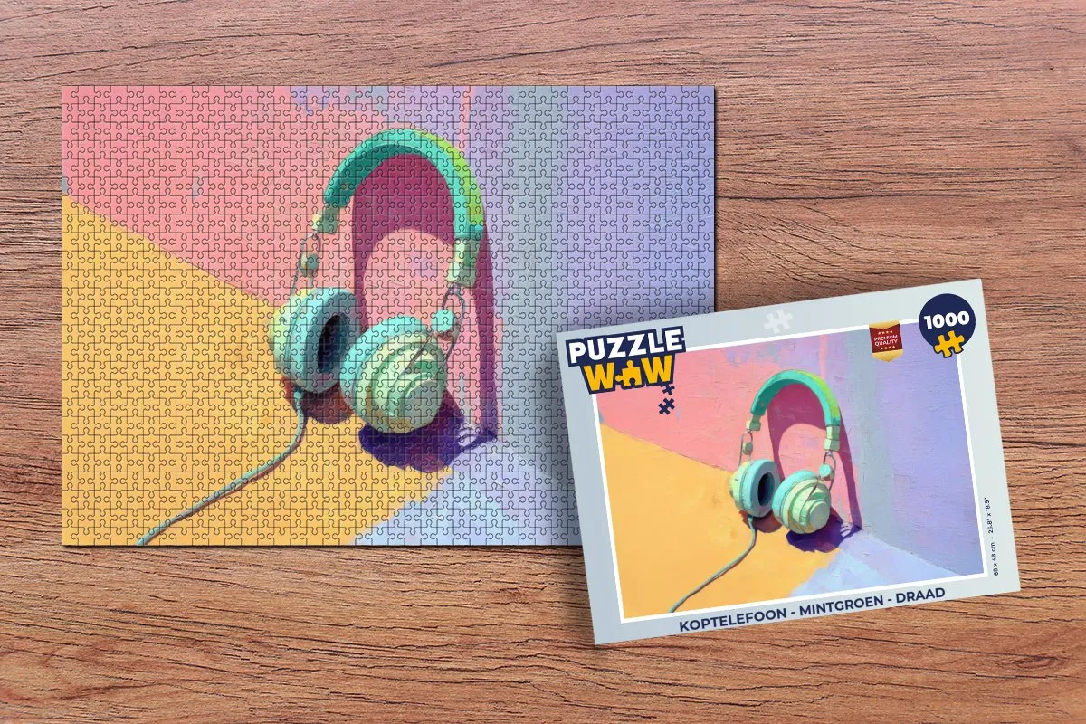PuzzleWow Koptelefoon Puzzel 1000 Stuks - Mintgroen