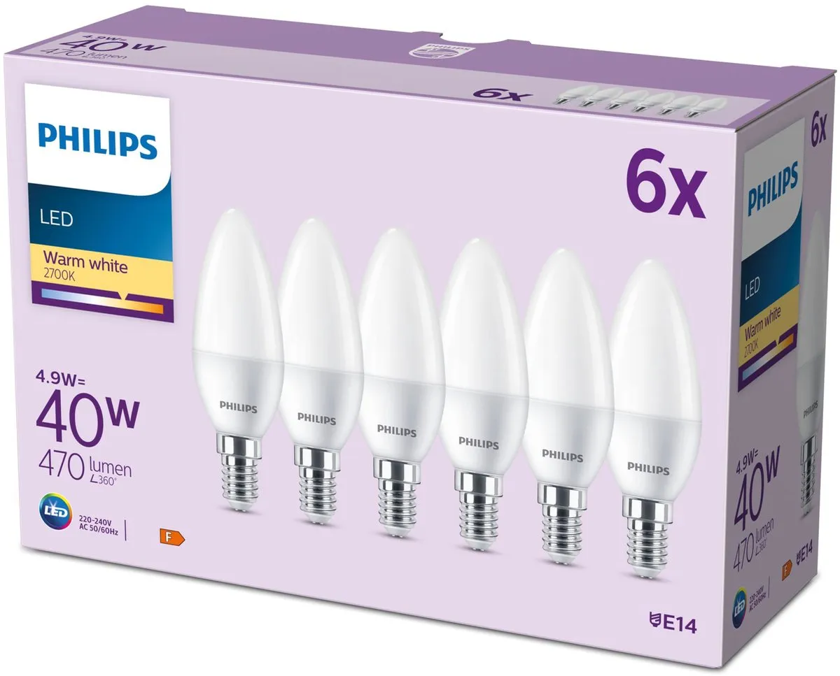 Philips LED Kaarslamp Mat E14 Warmwit 6 Stuks