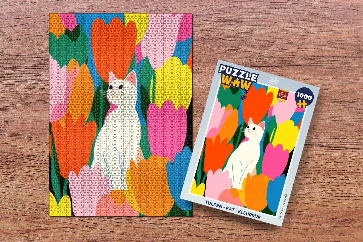 PuzzleWow Tulpen - Kat Puzzel 1000 Stuks - Kleurrijk
