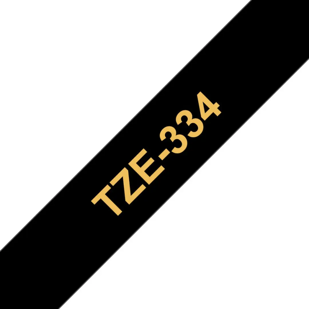 Brother TZE334 Glanzend Lamineerlint 12mm - Zwart/Goud - afbeelding 2 van 6