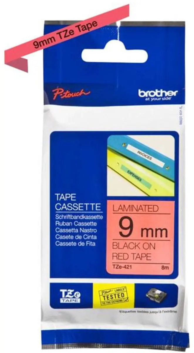 Brother TZ-421 9mm Lint - Zwart/Rood - 8m - afbeelding 4 van 6