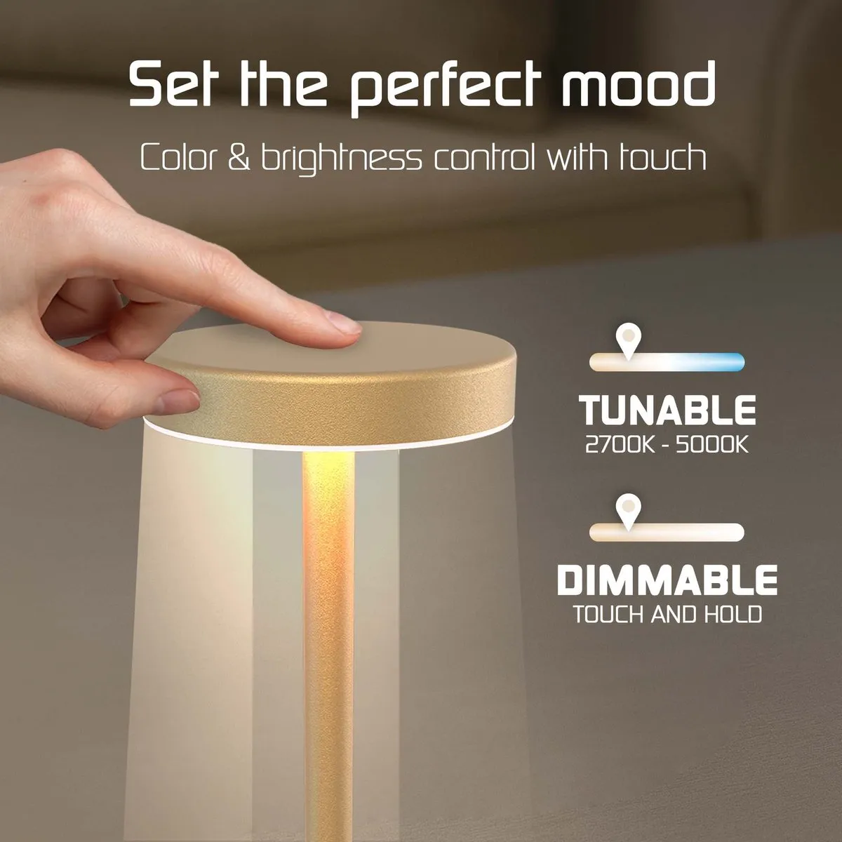 Ledvion Luna Oplaadbare Tafellamp - Goud - 1.5W - Dimbaar