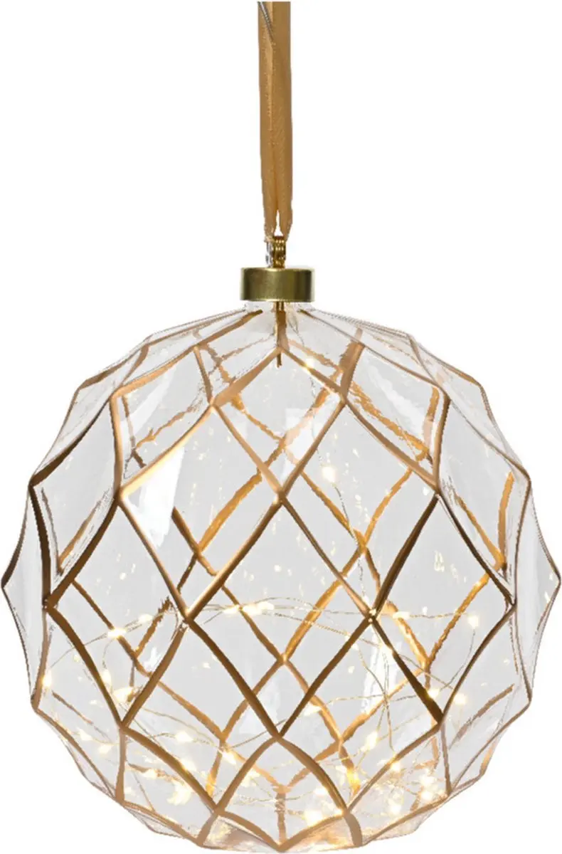 Lumineo Kerstbal Goud Ø14cm - 15 LED Warm Wit - afbeelding 3 van 4