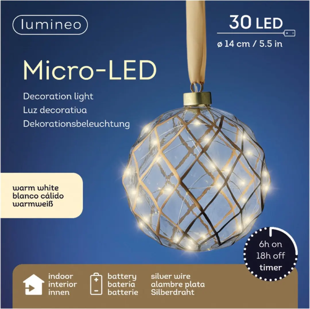Lumineo Kerstbal Goud Ø14cm