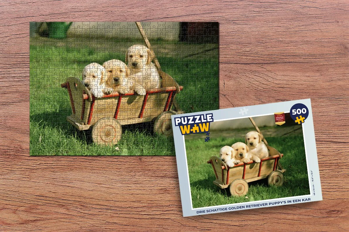PuzzleWow Legpuzzel Golden Retriever Puppy's 500 Stuks - Multicolor
